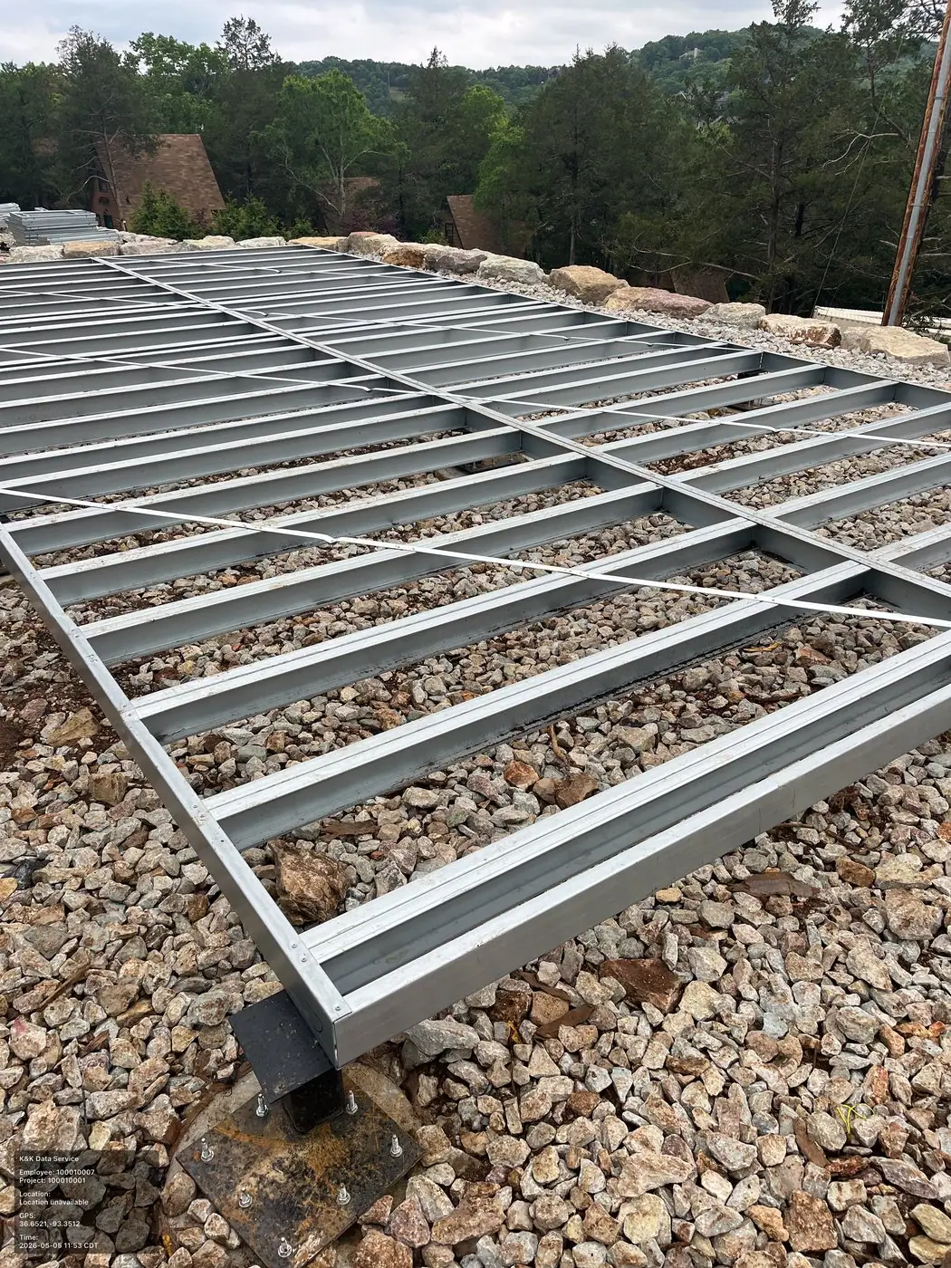 Multi-level prefab planning represented by steel frame grid and site readiness