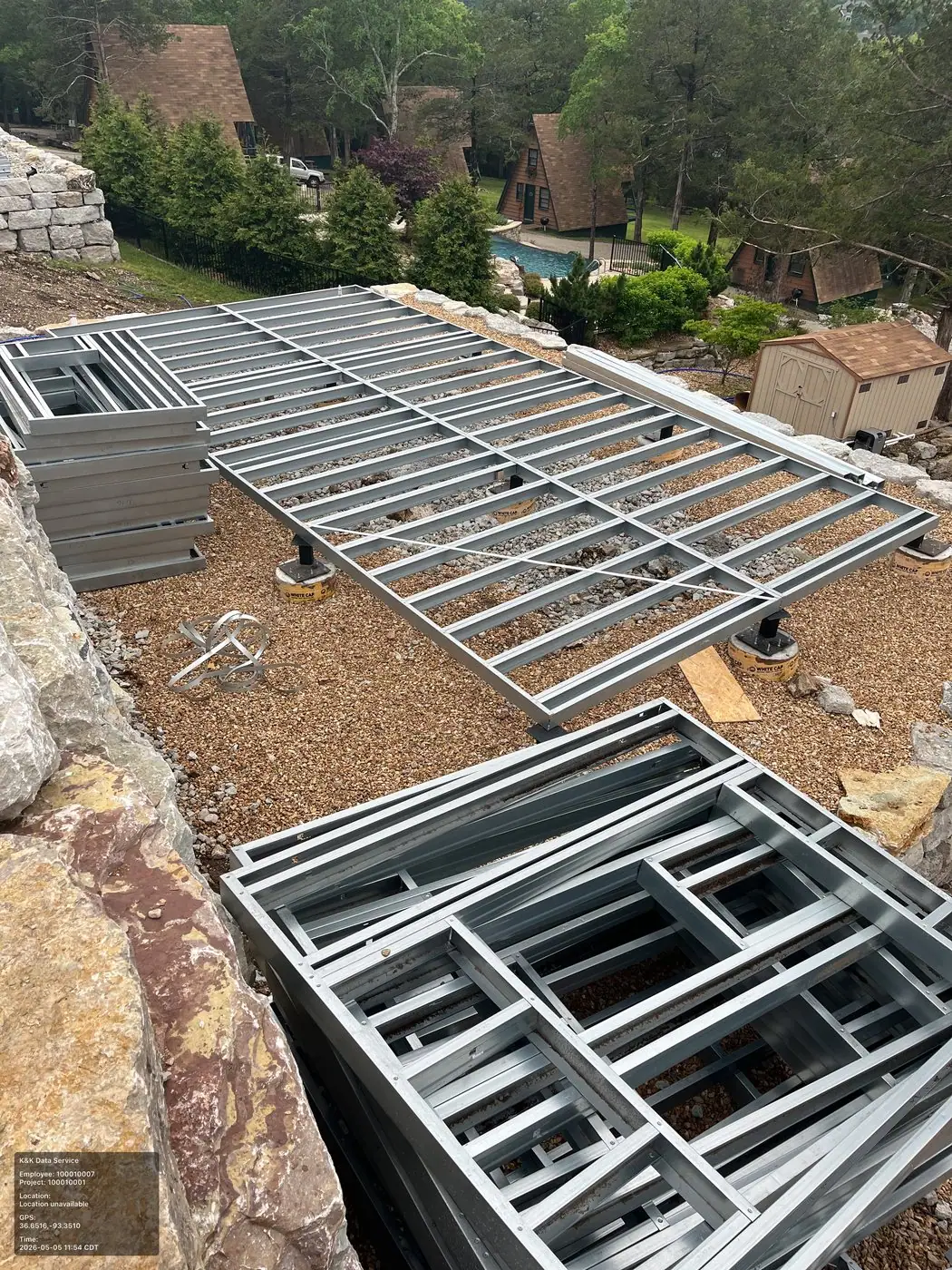 Prefab modular home steel framing assembled at an active field site