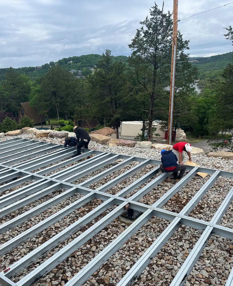 Prefab field installation context used to check land access, utility constraints, foundation direction, and delivery route