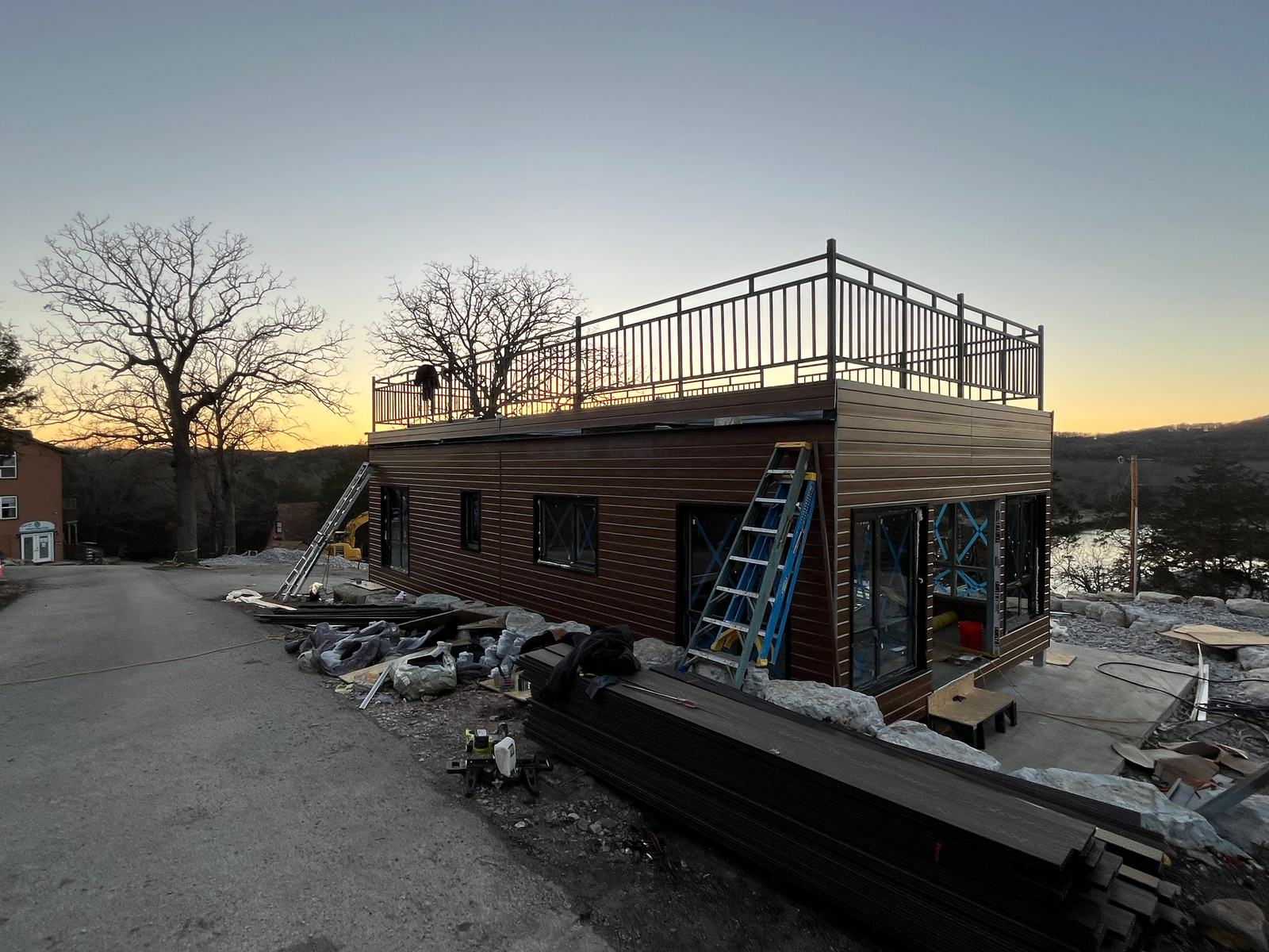 Prefab home installation site used for lot fit and delivery planning