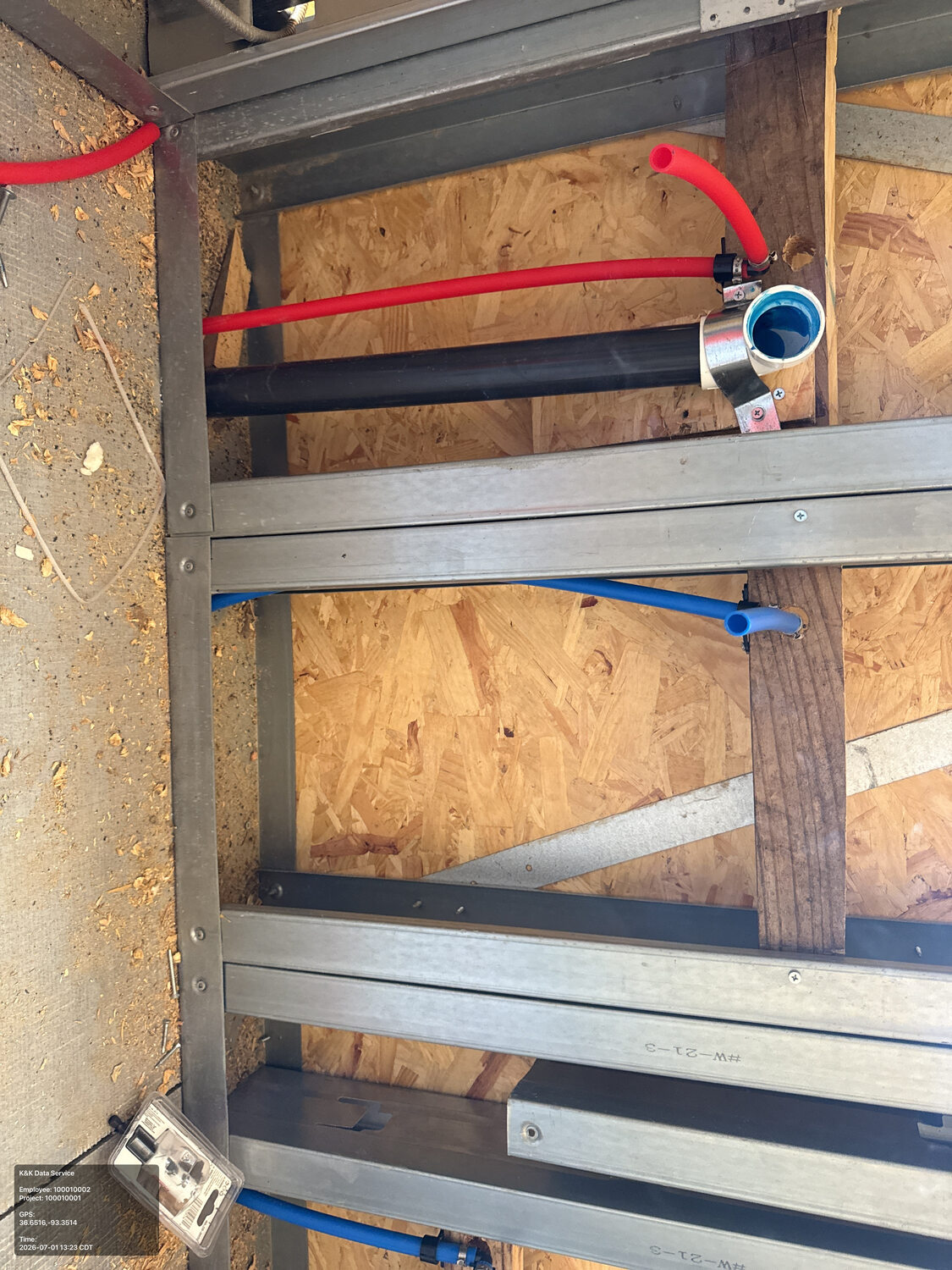 Plumbing routed through coordinated steel wall framing