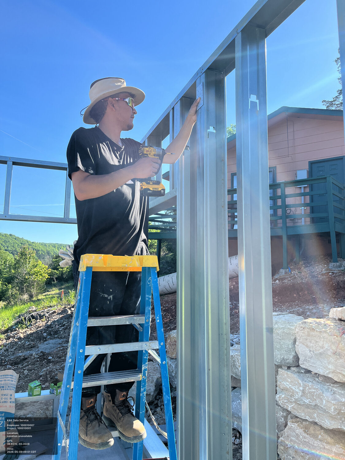 Steel header and jamb framing at a large opening