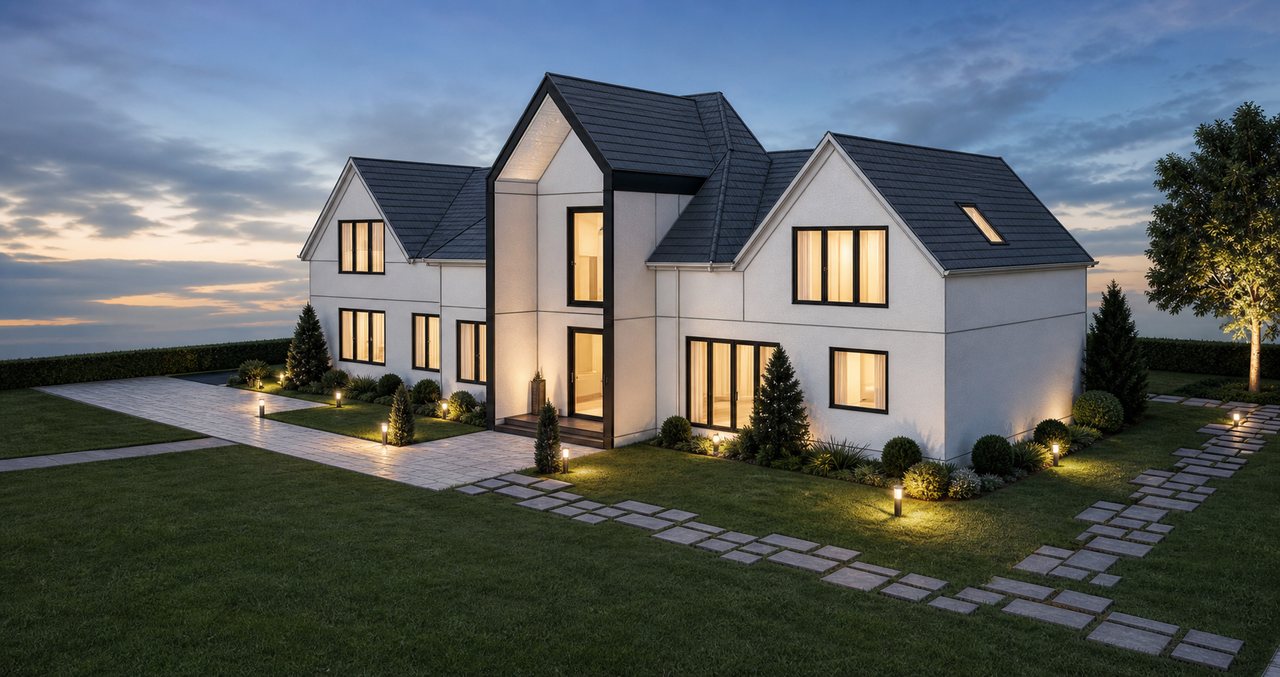 The Evienne exterior shown from the opposite front corner