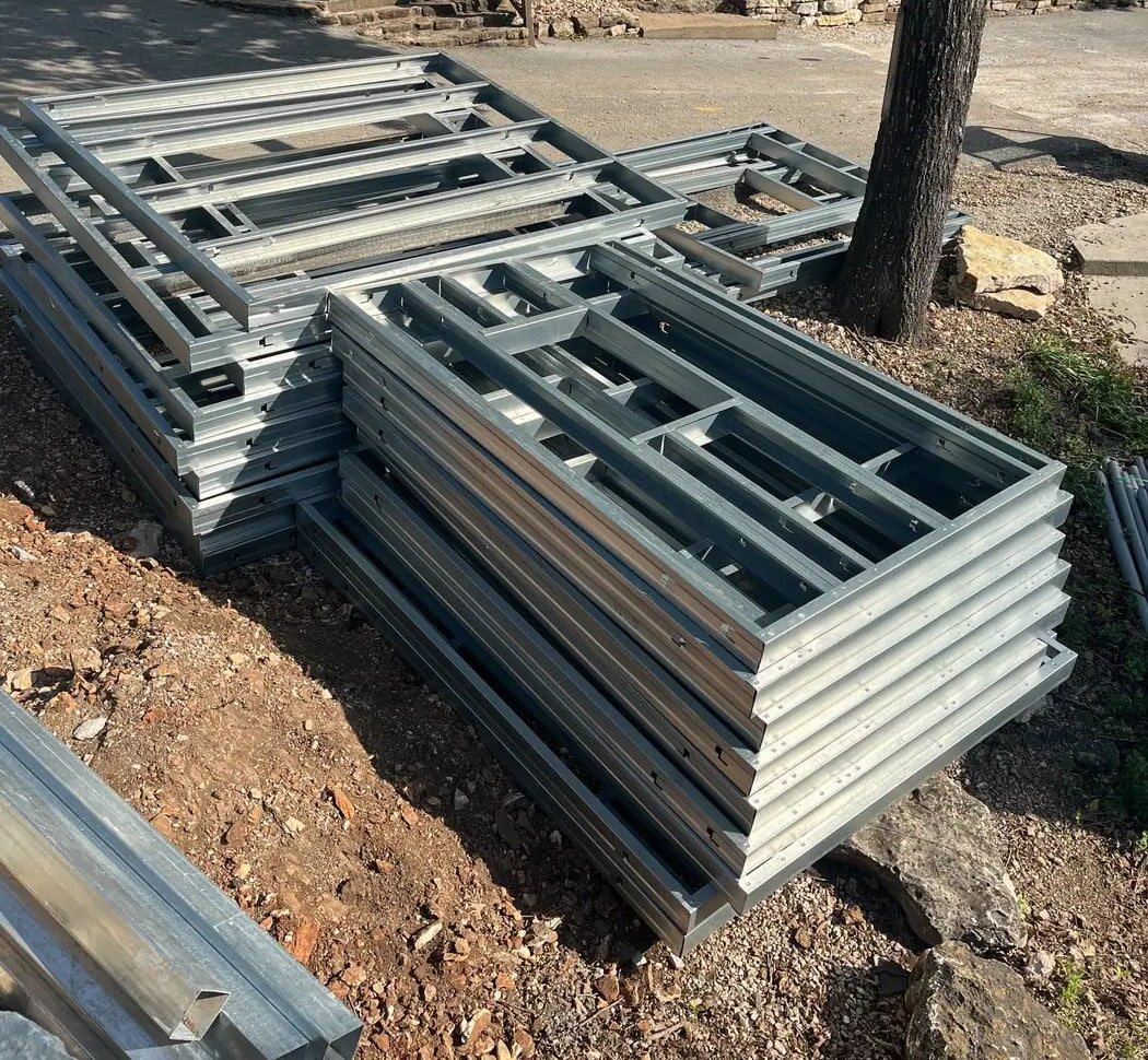 Prepared residential components staged for installation